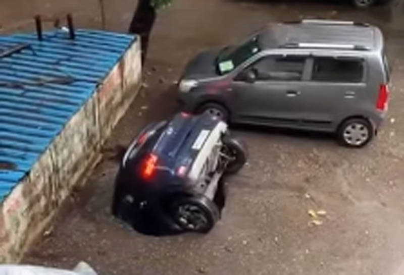 Mumbai: Car disappears as part of ground caves in, video goes viral