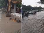 Water from overflowing Yamuna River floods arterial road in Delhi