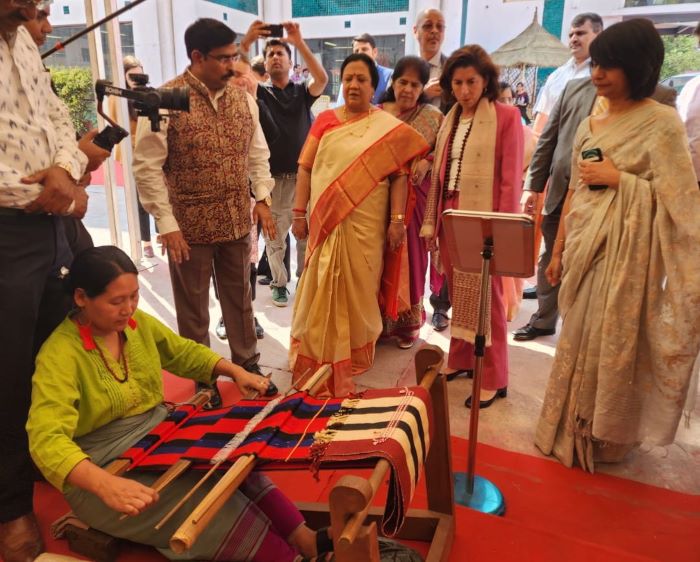 US Secretary of Commerce Gina Raimondo visits Handloom Haat in Delhi's Janpath; witnesses live loom and craft demonstration