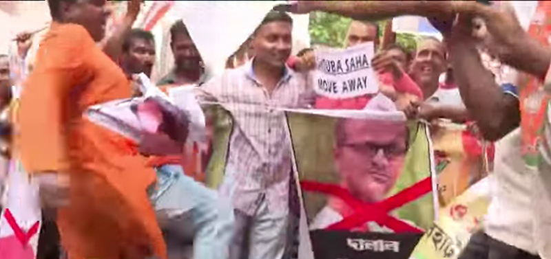 Bengal BJP workers stage protest outside party headquarters in Kolkata