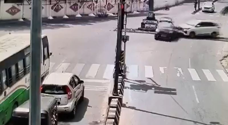 Caught on camera, speeding car evades signal, hits another before flipping multiple times