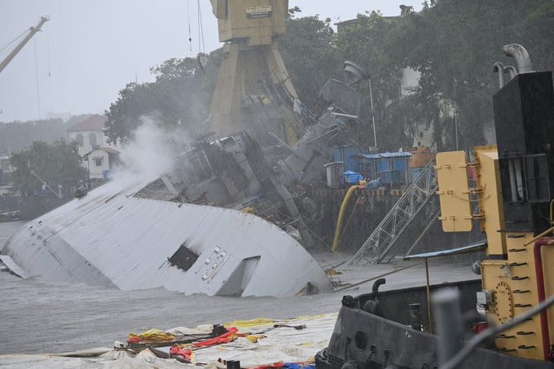 INS Brahmaputra catches fire, lying on its side after major damage; sailor missing