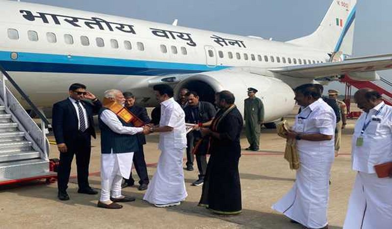 PM Modi arrives in Trichy, to unveil multiple development projects worth Rs 19,850 Cr