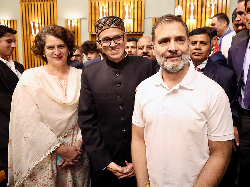 Rahul Gandhi and Priyanka Gandhi at Omar Abdullah’s swearing-in in Jammu and Kashmir. Photo courtesy: INC X