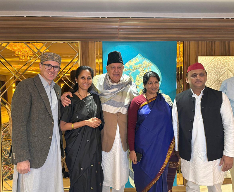 INDIA bloc leaders at Omar Abdullah’s swearing-in ceremony in Srinagar. Photo courtesy: National Conference FB 