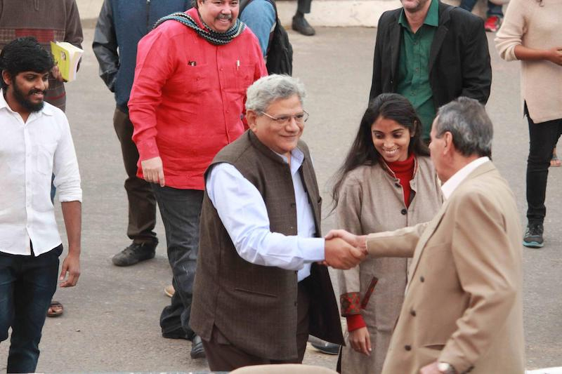 Sitaram Yechury during a visit to the campus of his alma mater JNU. He was an M.A. in Economics from Jawaharlal Nehru University (JNU). (Photo courtesy: Official FB)