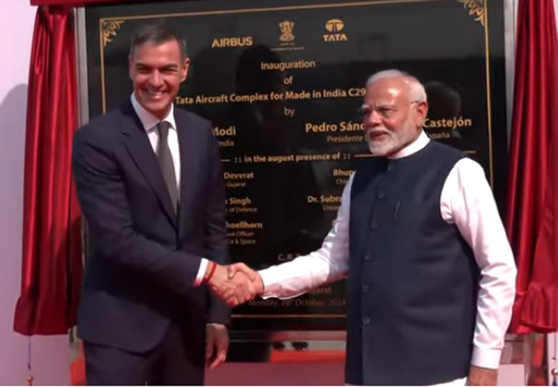 Gujarat: Indian PM Narendra Modi, Spanish President Pedro Sanchez jointly inaugurate TATA Aircraft Complex for manufacturing C-295 aircraft