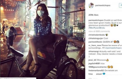 Parineeti Chopra instragams wearing mask on 'Meri Pyaari Bindu' sets