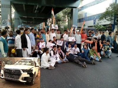 Youth Congress protests IAF corporal's killing by speeding Audi of TMC leader's son  