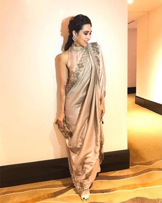 Karisma Kapoor looks ravishing in monotone dove-grey sari, posts images on social media