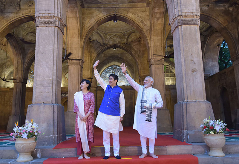 File photos of ex-Japanese PM Shinzo Abe with PM Modi during former's India visit in Sept 2017