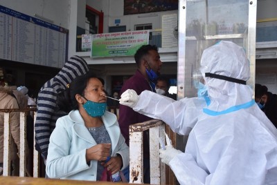 Health workers collecting swab sample in Ranchi station