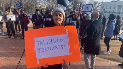 Afghan NRF supporters protest near White House against Taliban recognition by UN member states