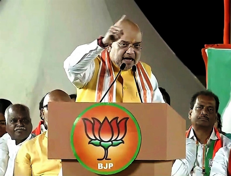 Amit Shah addresses public meeting at Hyderabad's Tukkuguda