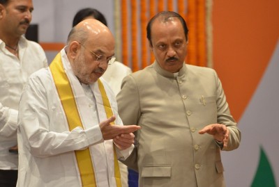 Amit Shah interacts with Ajit Pawar at NDA meeting in Delhi