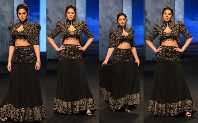 Nargis Fakhri looks ethereal as she walks in her Indo-Western look at Lakme Fashion Week