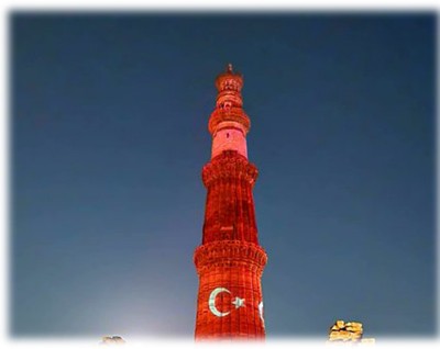 India's iconic Qutub Minar is illuminated in Turkish flag to mark country's 100th Republic Day