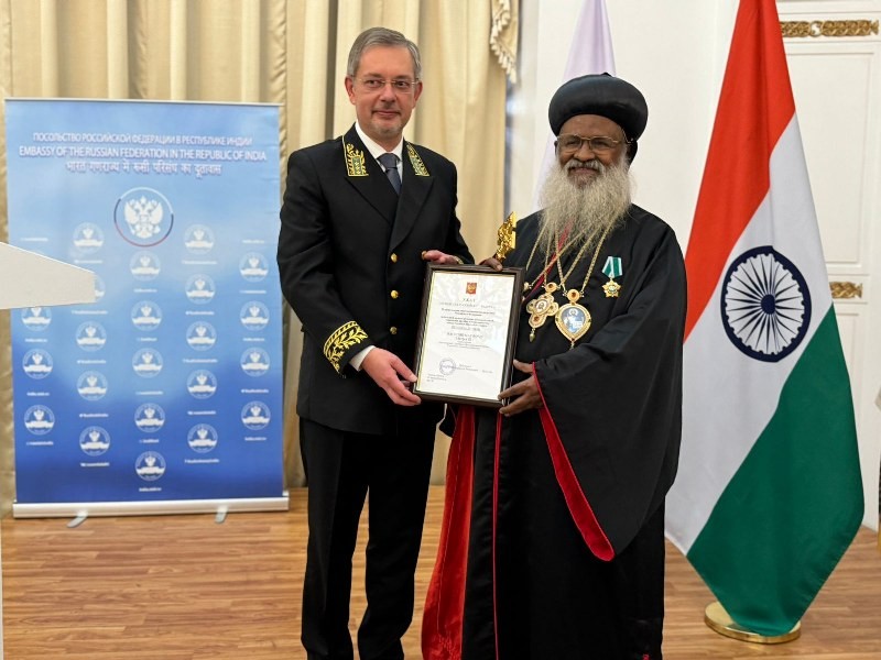 Russian Embassy in India confers Order of Friendship to Syrian Orthodox Church head