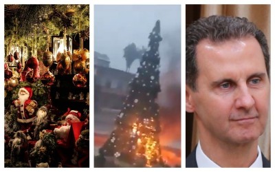 Syria: Christmas tree set on fire by suspected 'Islamists', Christians protest