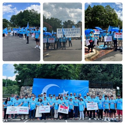 USA: Uyghur community members demonstrate outside Chinese Embassy in Washington DC to mark 15th anniversary of Urumqi Massacre