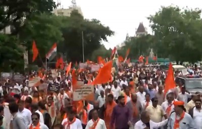 INDIA bloc holds mega protest in Mumbai over Shivaji statue collapse amid heavy security deployment