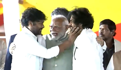 Modi's bonhomie with Pawan Kalyan and Chiranjeevi at Naidu's oath-taking ceremony