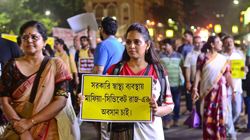 Protest rally demanding justice for RG Kar victim continues on eve of Mahalaya