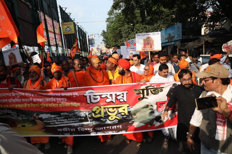 IN IMAGES: Hindu Jagran Manch holds protest march in Kolkata against ISKCON monk’s arrest in Bangladesh