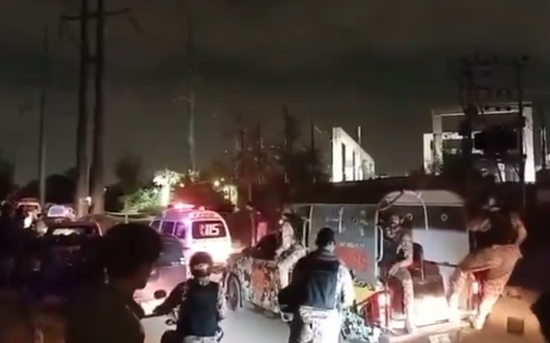 Suspected suicide attack on Karachi Rangers headquarters leaves four dead and sparks major security operation.