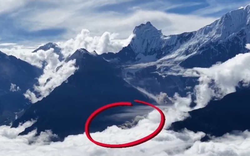 Drone footage has captured the dramatic glacier collapse believed to have triggered deadly flash floods across Nepal and Tibet.