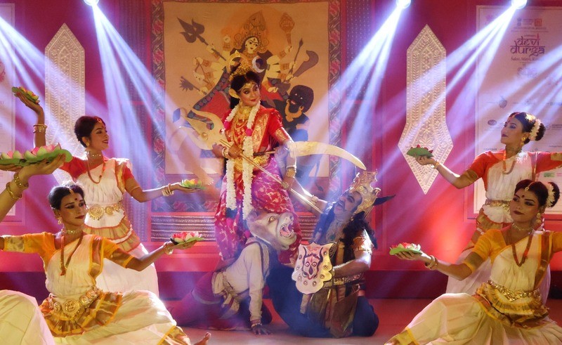 In Images: Kolkata celebrates Durga Puja with traditional dance at Indian Museum pandal