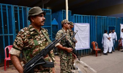 Security beefed up outside Kolkata's Netaji Indoor Stadium ahead of vote counting