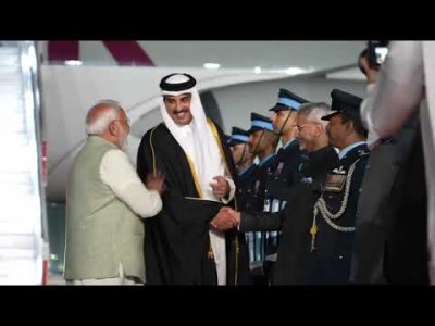 PM Modi receives Amir of the State of Qatar upon his arrival in New Delhi