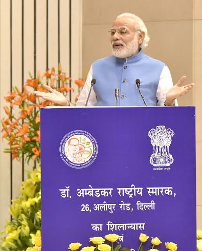 Prime Minister, Narendra Modi laying the foundation stone of the Dr. B.R. Ambedkar National Memorial