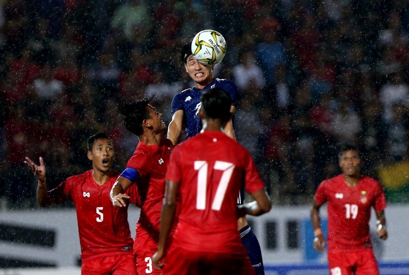 Takumi Minamino in match between Myanmar and Japan