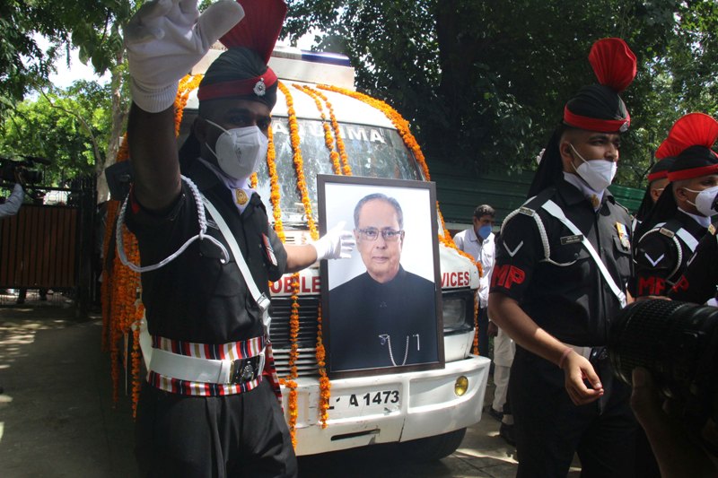 Mortal remains of Pranab Mukherjee at crematorium in New Delhi