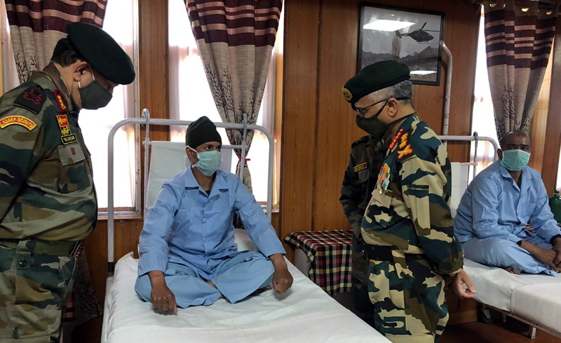 Indian Army Chief General M M Naravane interacts with soldiers in hospital