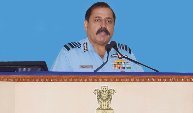 Air Chief Marshal RKS Bhadauria addressing officers undergoing the 44th Higher Air Command Course in Secunderabad.