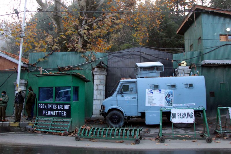 Security force vehicle parked outside Mehbooba Mufti's residence