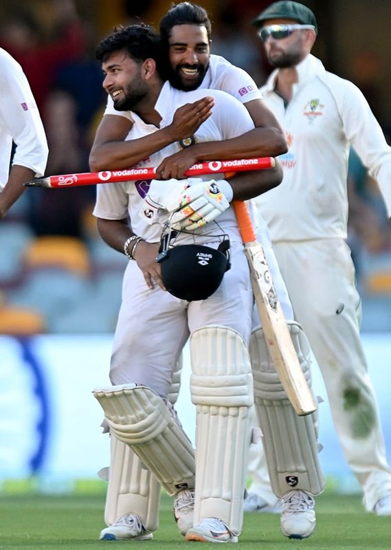 Indian players celebrate Brisbane victory