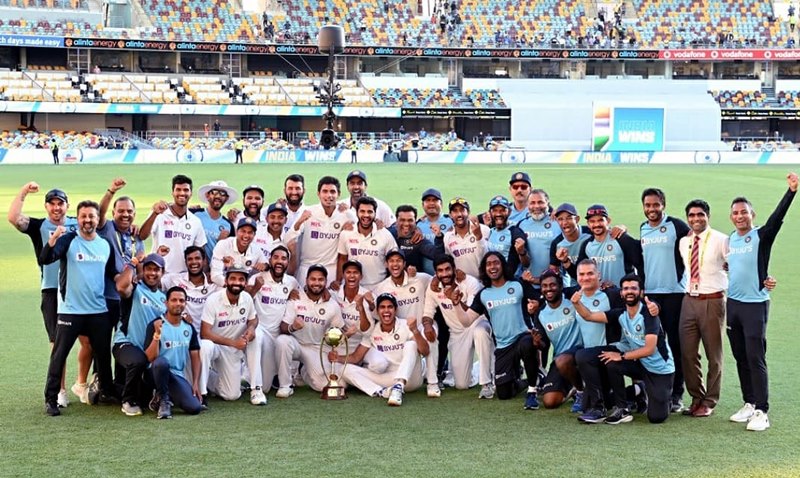 Indian players celebrate Brisbane victory