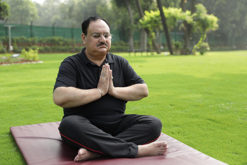 BJP National President J P Nadda performing Yoga