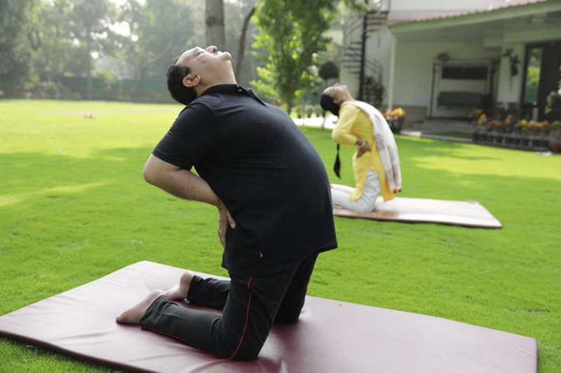 BJP National President J P Nadda performing Yoga