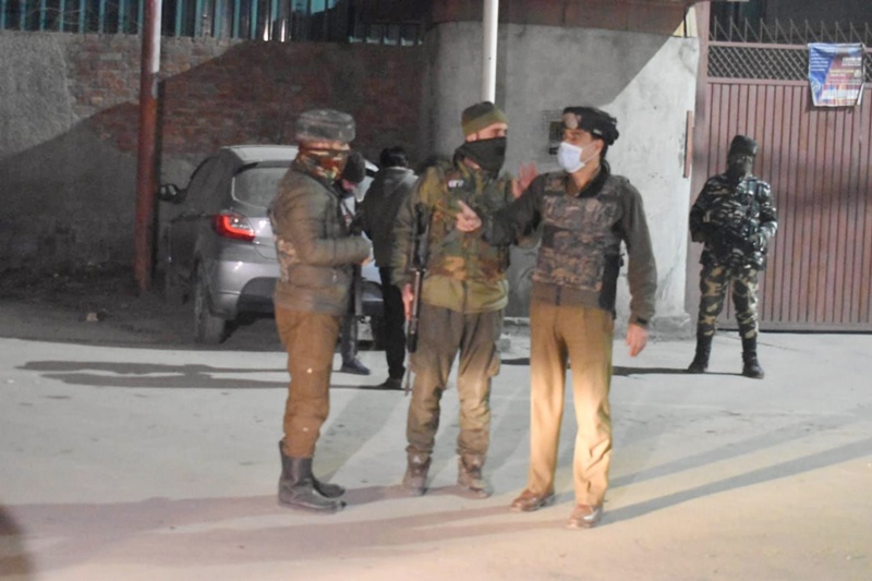 Security personnel cordon off area after terrorist attack in Srinagar