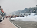 Municipal workers fumigating Rajpath ahead of R-Day Parade