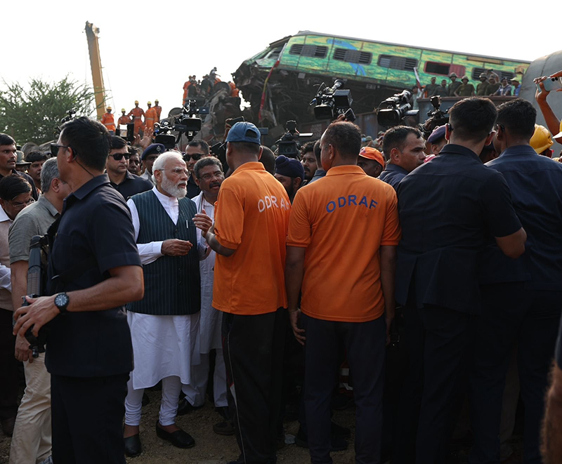 PM Modi visits train crash site in Odisha