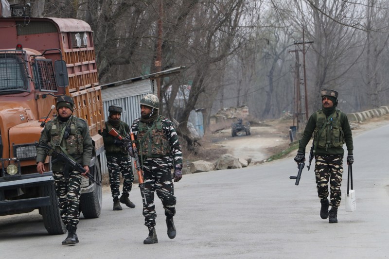 Jammu and Kashmir: Security personnel stand guard near Pulwama encounter site