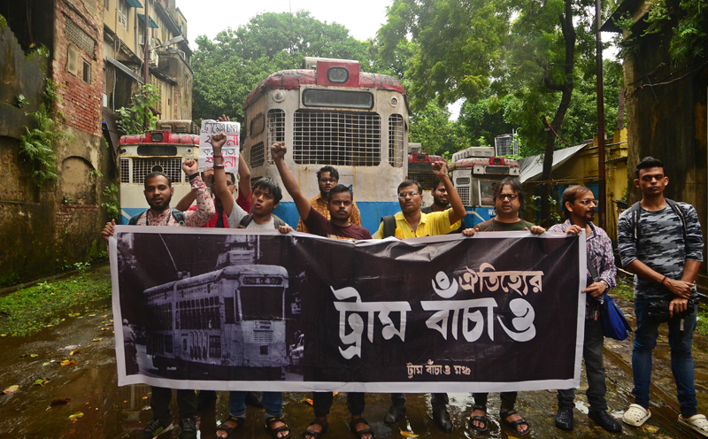 Protest held in Kolkata against Bengal govt's decision to discontinue tram services