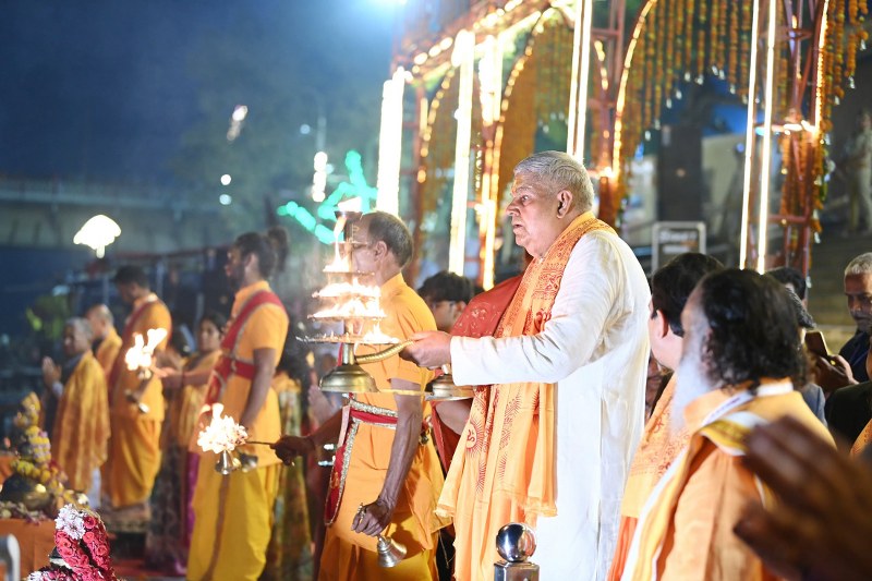 Vice-President Jagdeep Dhankhar pays obeisance to Saryu River with aarti at Ayodhya