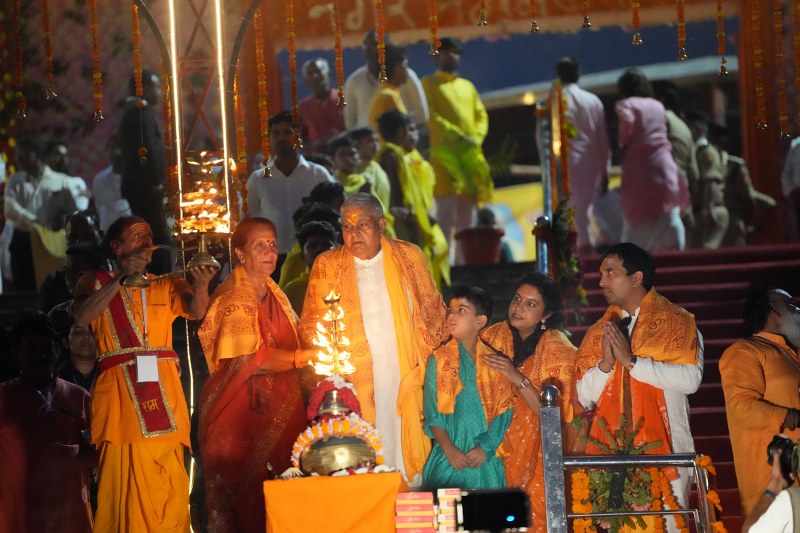 Vice-President Jagdeep Dhankhar pays obeisance to Saryu River with aarti at Ayodhya